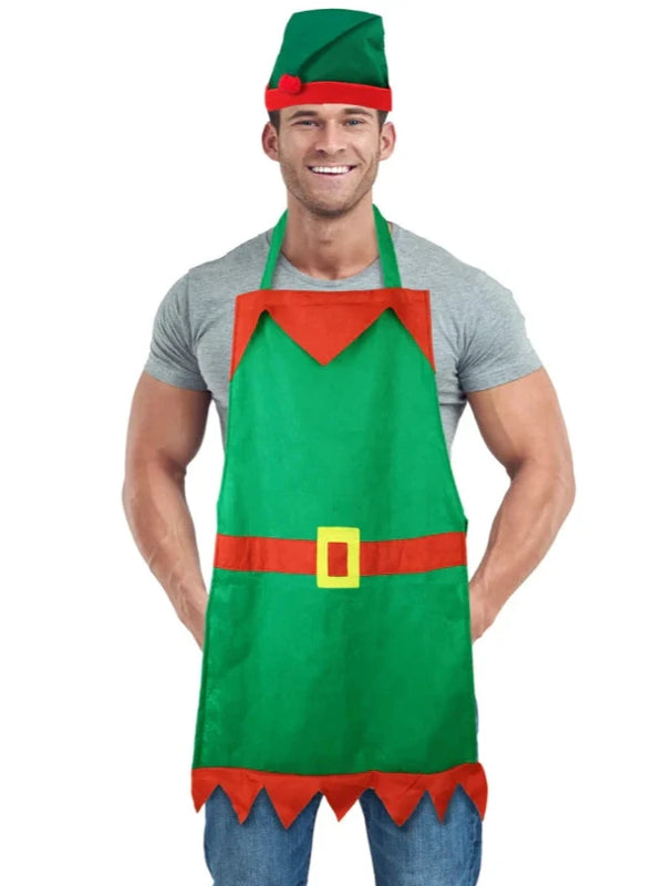 Christmas Elf Kitchen Apron with Elf Hat