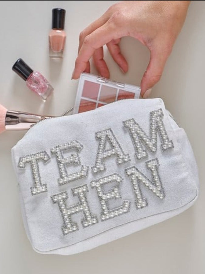 Embellished Pearl Team Hen Makeup Bag