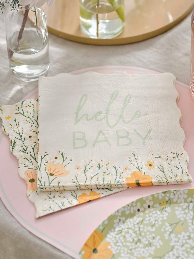 Hello Baby Floral Baby Shower Napkins