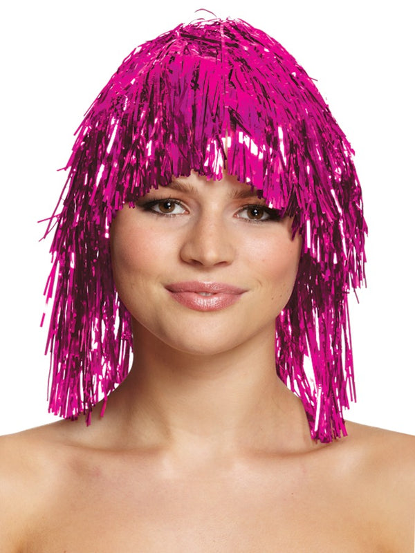 Hot Pink Tinsel Wig