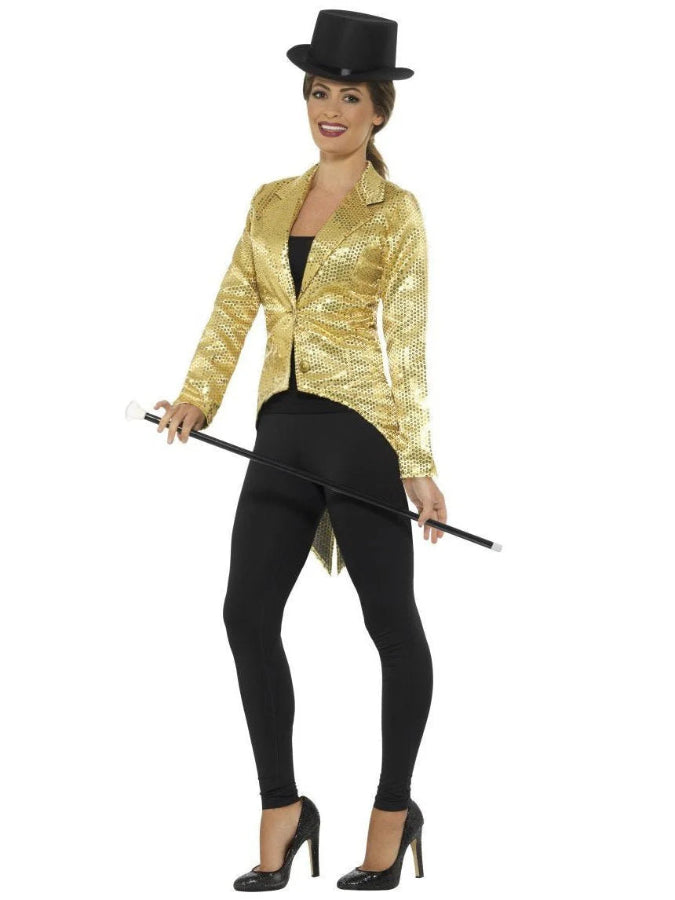 Sequin Tailcoat Jacket, Ladies, Gold