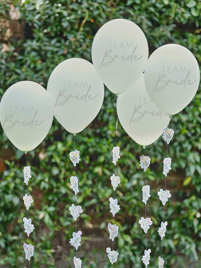 Team Bride Hen Party Balloons with Floral Balloon Tails