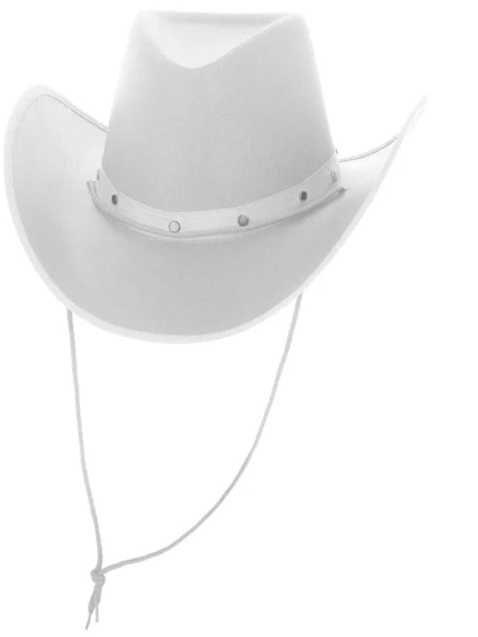 White Cowboy Hat, Felt, with Cord