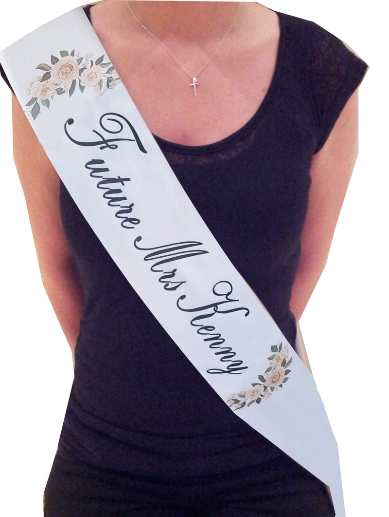 Pretty Floral Design Personalised White Sash