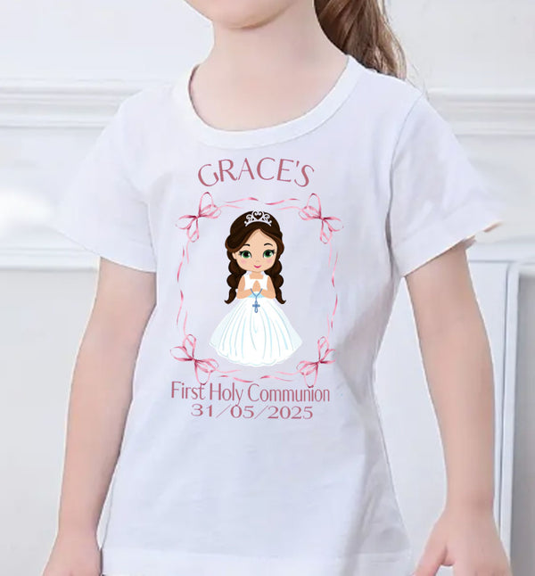 Personalised Cute Girls Communion Day Tshirt